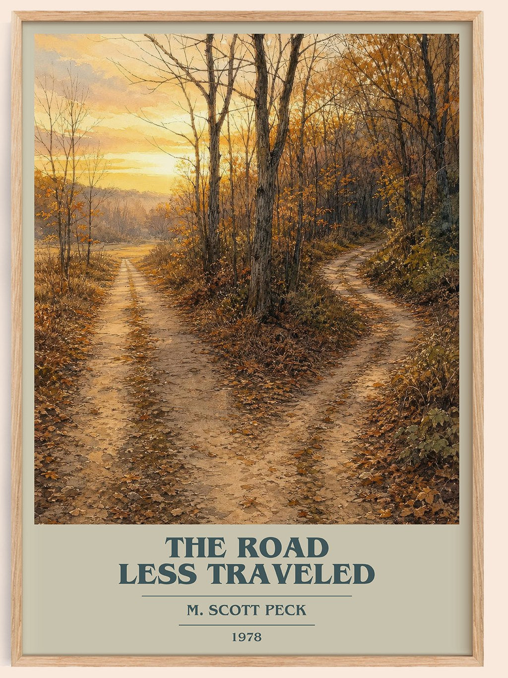 The Road Less Traveled book cover book poster by M. Scott Peck – framed literary art print