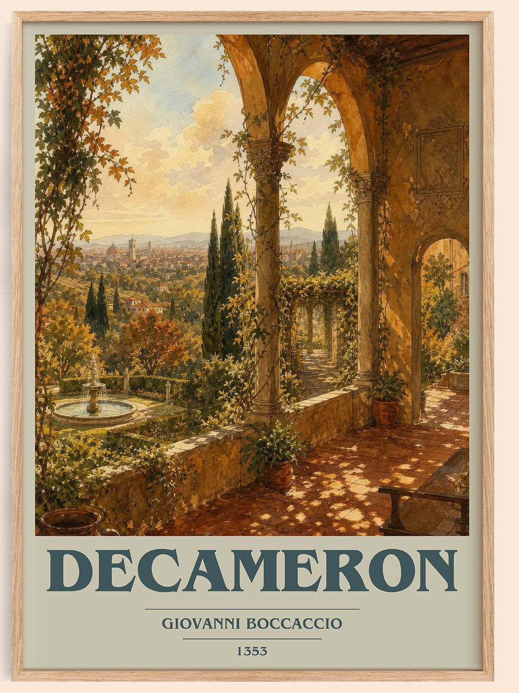 Decameron book cover book poster by Giovanni Boccaccio – framed literary art print