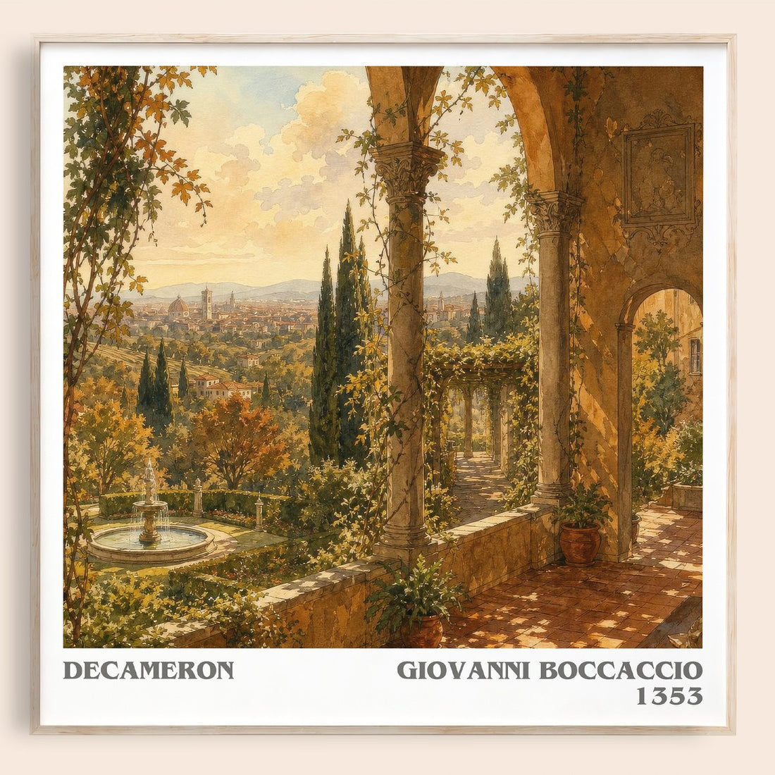 Decameron literary book poster by Giovanni Boccaccio – framed literary art print