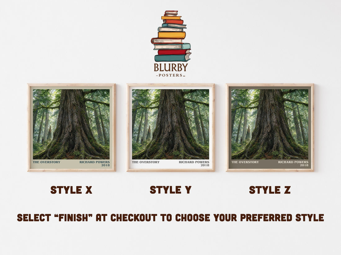 The Overstory literary print in frame leaning in hallway – literary fiction wall art (mockup)