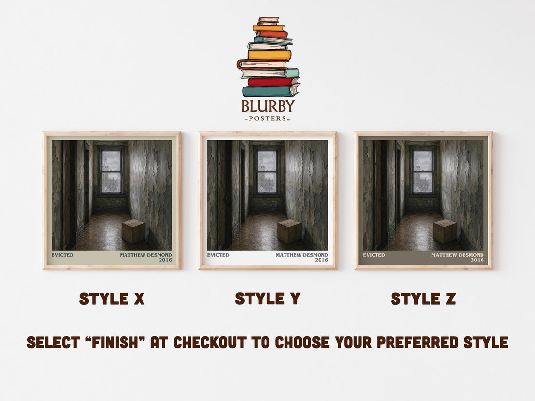 Evicted literary print in frame leaning in hallway – non fiction wall art (mockup)