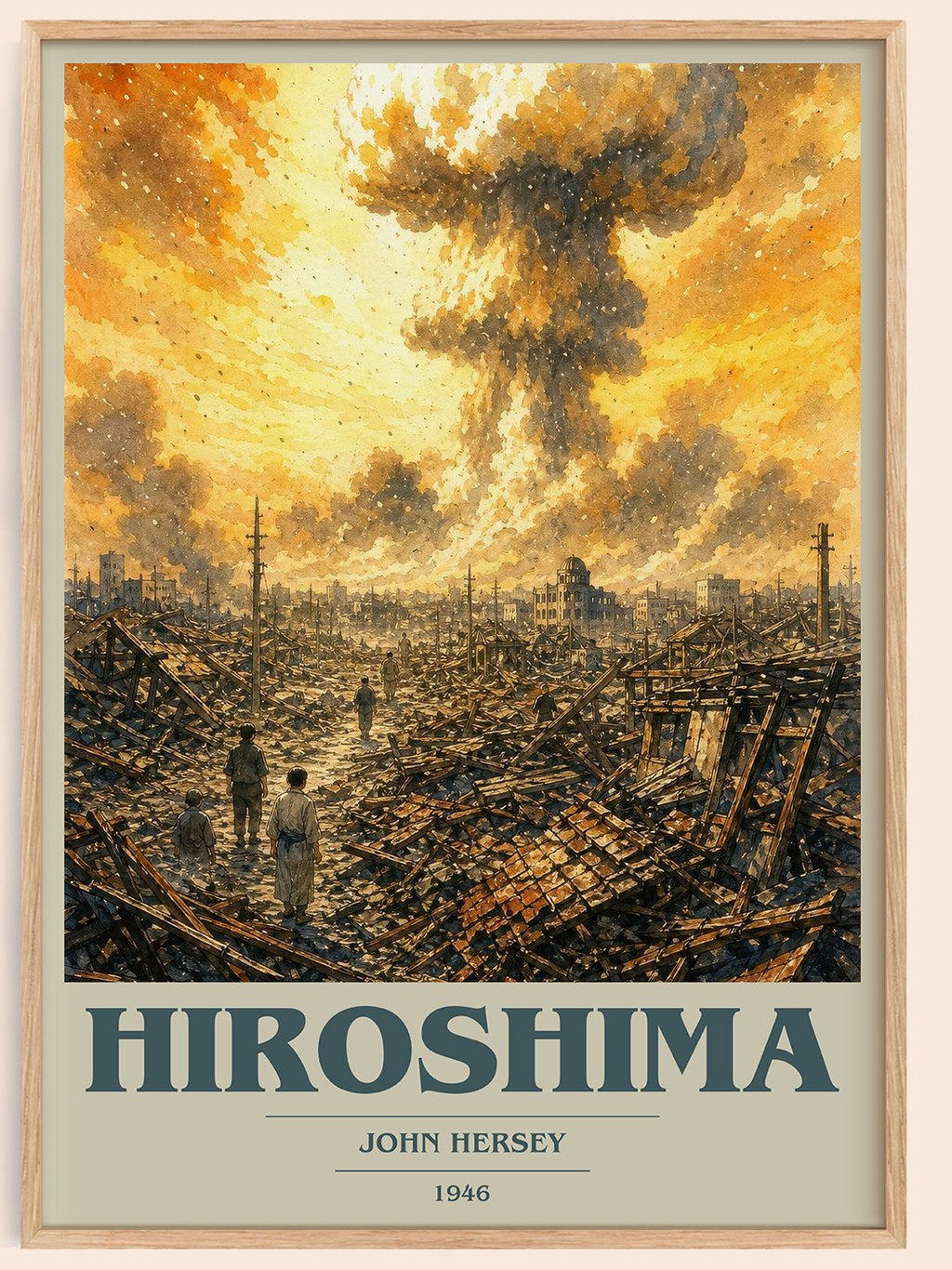 Hiroshima book cover book poster by John Hersey – framed literary art print