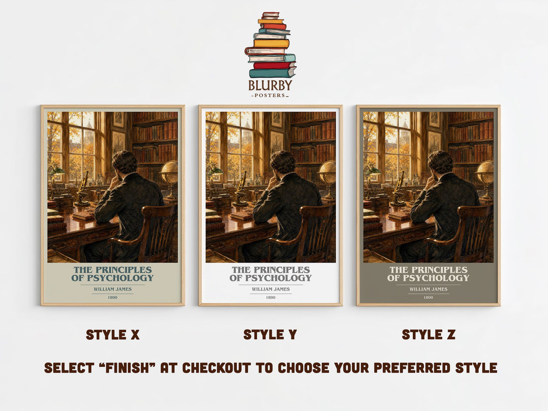 The Principles of Psychology book cover print in frame leaning in hallway – philosophy wall art (mockup)
