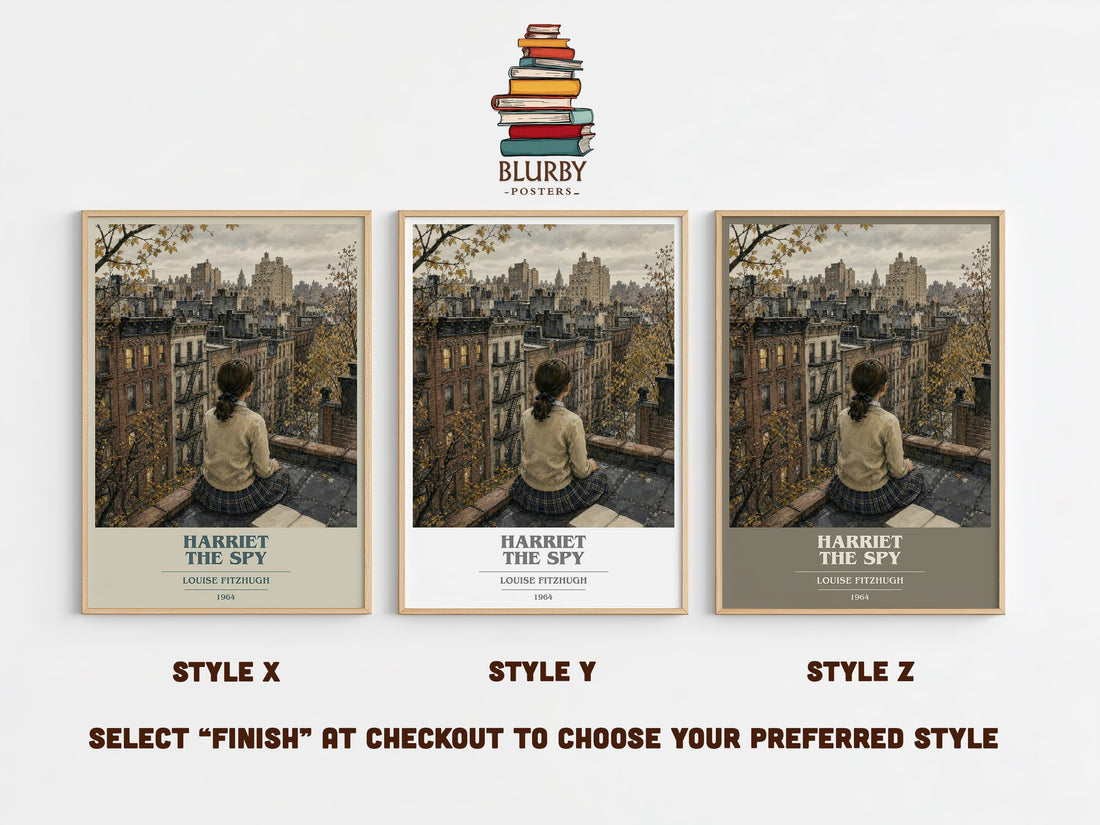 Harriet the Spy book cover print in frame leaning in hallway – childrens wall art (mockup)