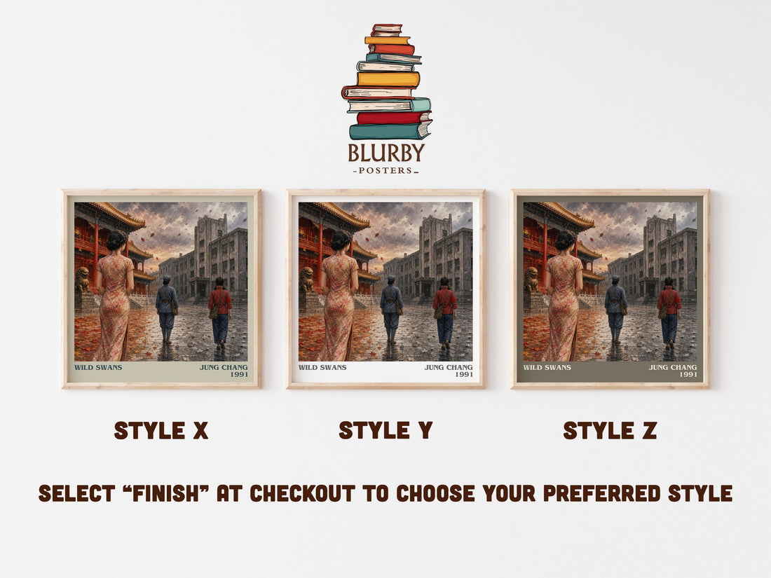 Wild Swans literary print in frame leaning in hallway – memoir wall art (mockup)