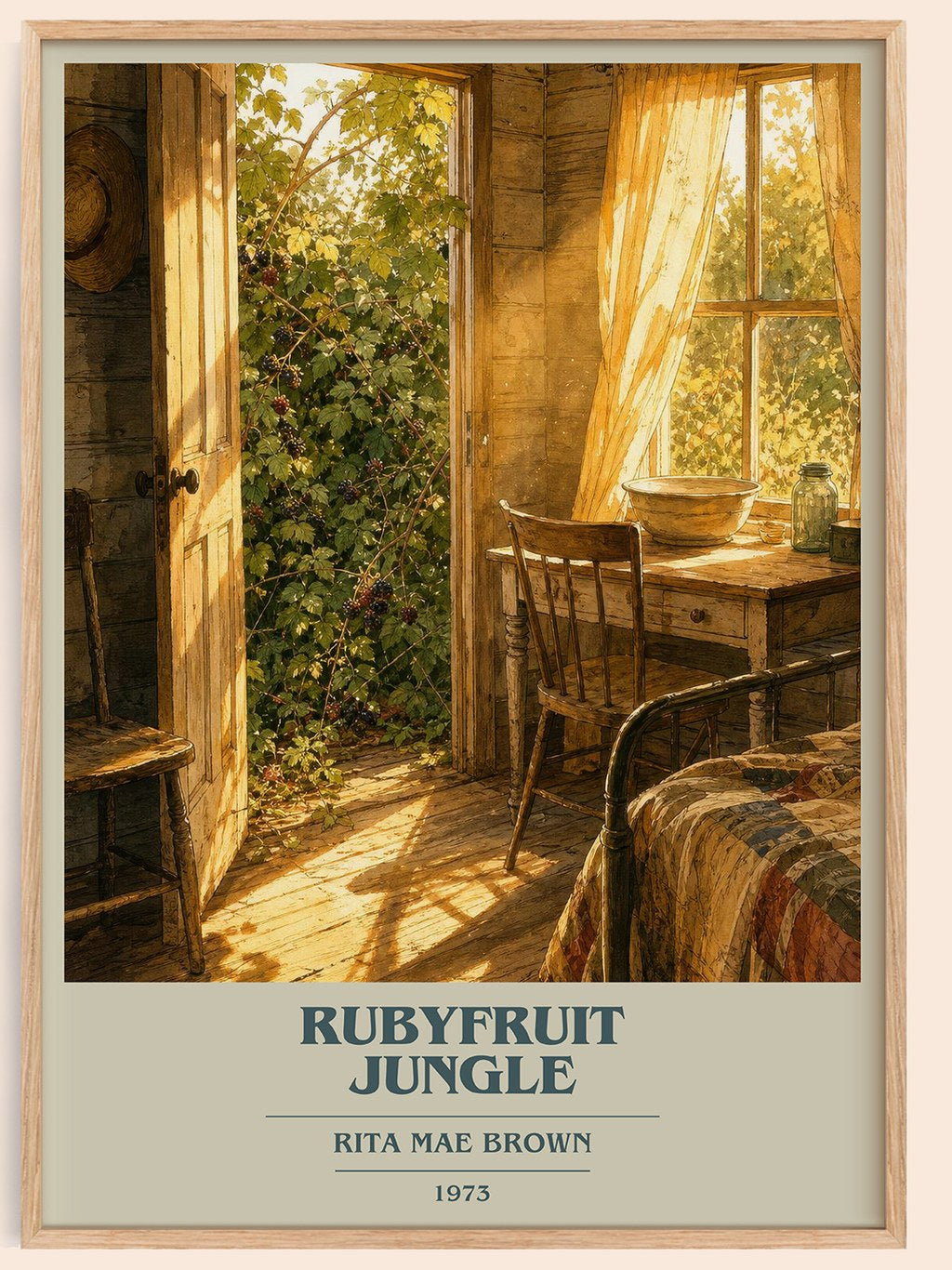 Rubyfruit Jungle book cover book poster by Rita Mae Brown – framed literary art print