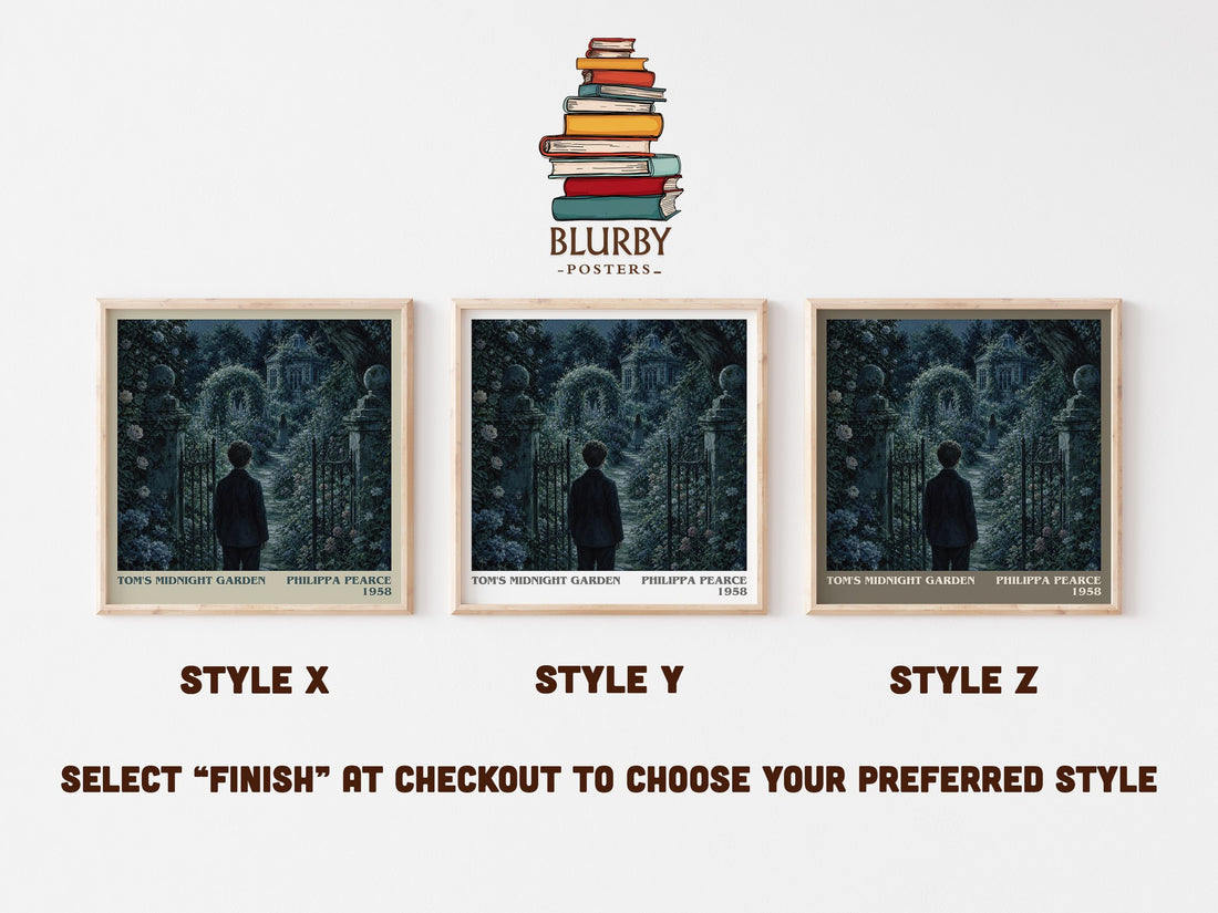 Tom's Midnight Garden literary print in frame leaning in hallway – childrens wall art (mockup)