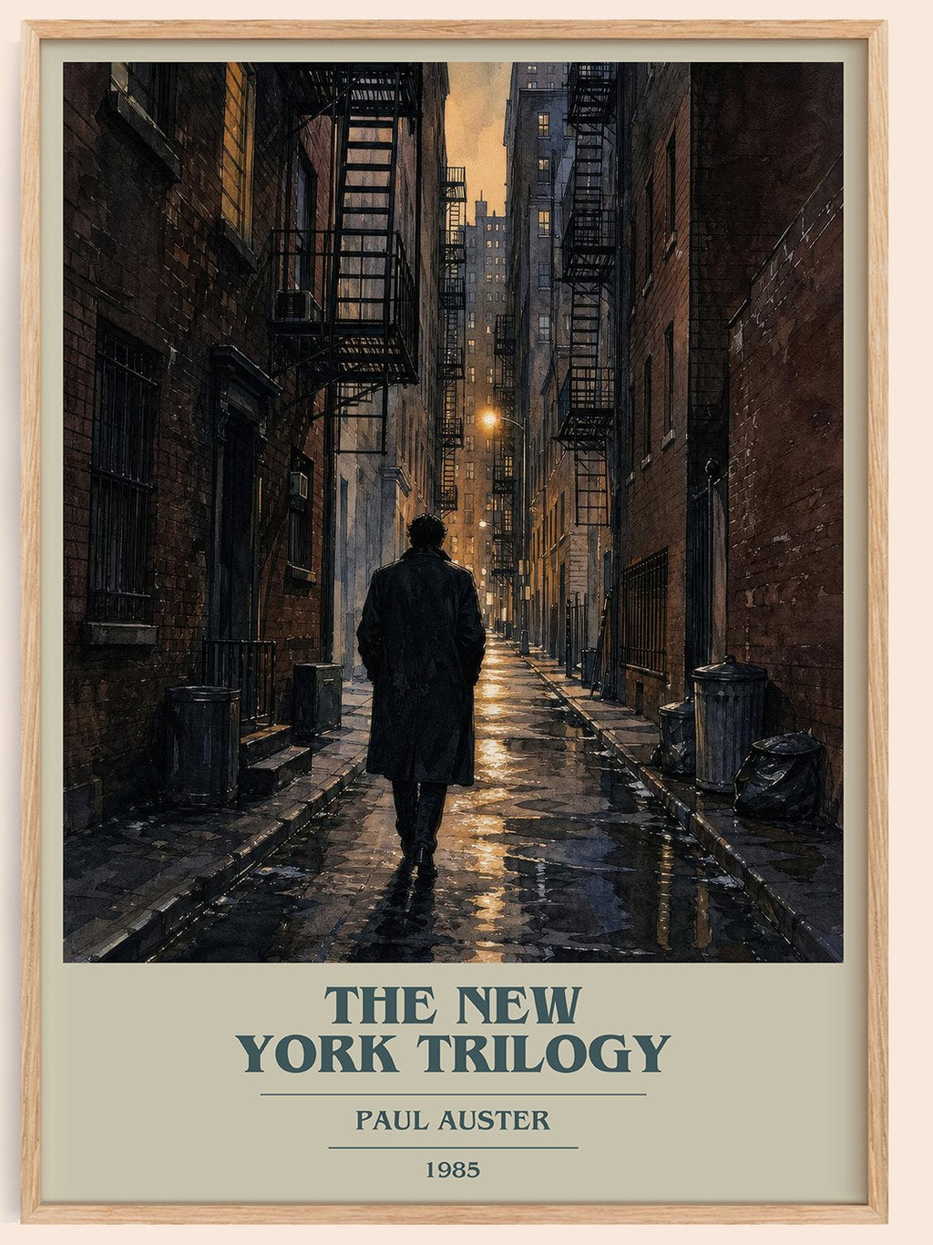 The New York Trilogy book cover book poster by Paul Auster – framed literary art print