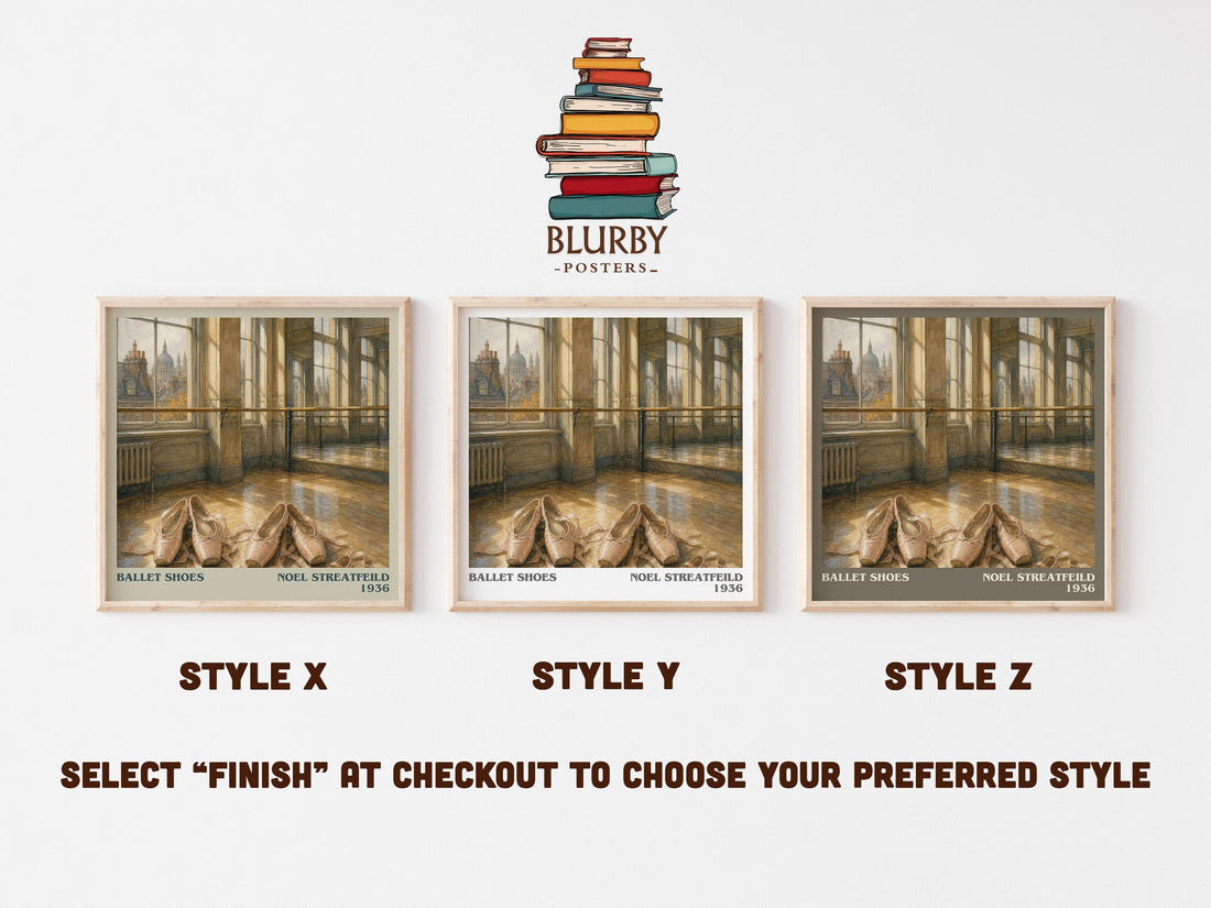 Ballet Shoes literary print in frame leaning in hallway – childrens wall art (mockup)