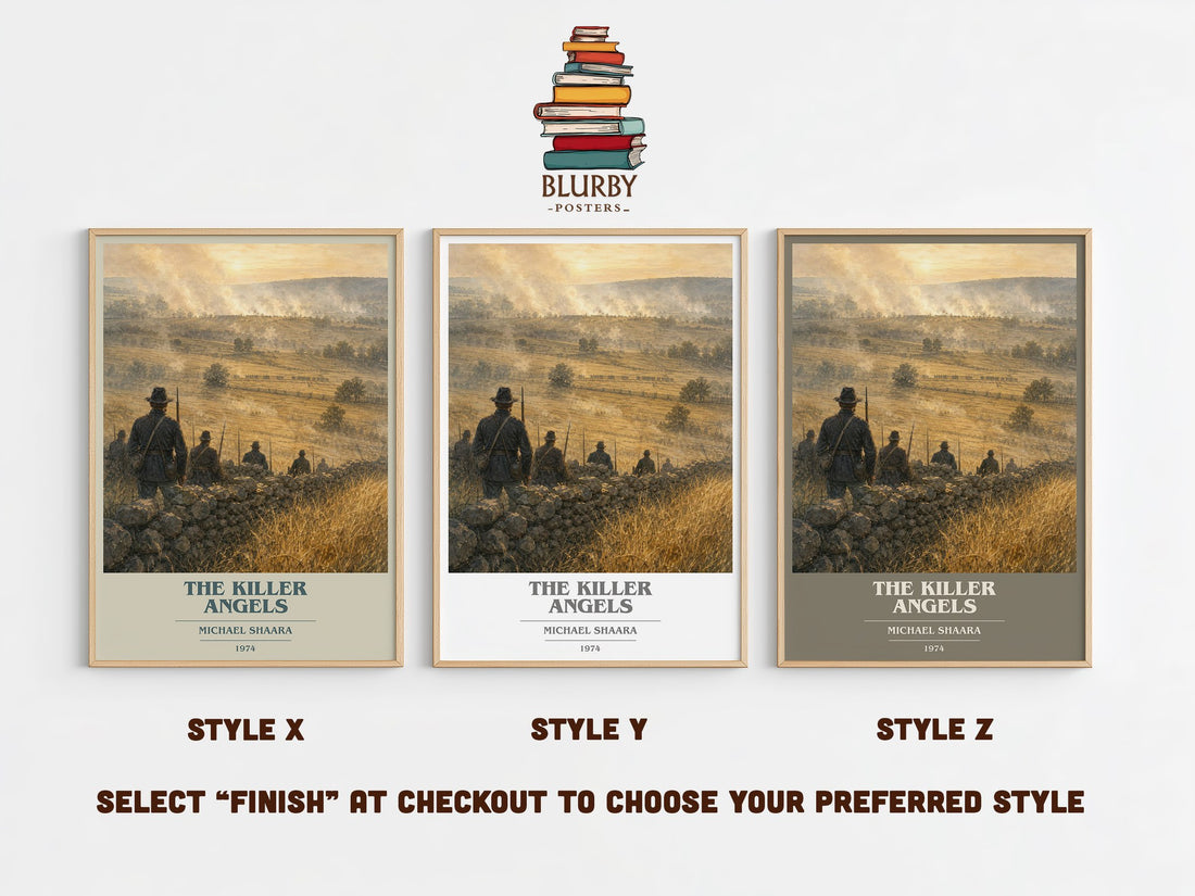 The Killer Angels book cover print in frame leaning in hallway – historical fiction wall art (mockup)