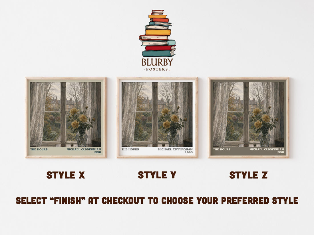 The Hours literary print in frame leaning in hallway – literary fiction wall art (mockup)