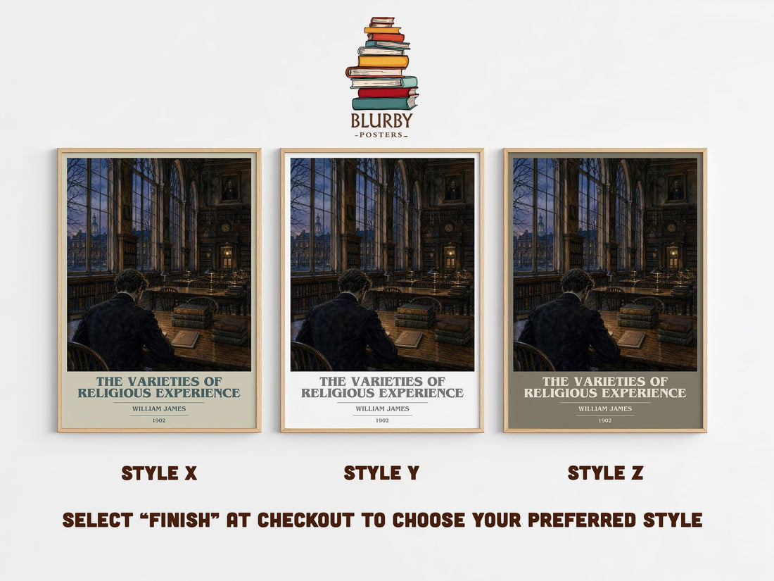 The Varieties of Religious Experience book cover print in frame leaning in hallway – philosophy wall art (mockup)