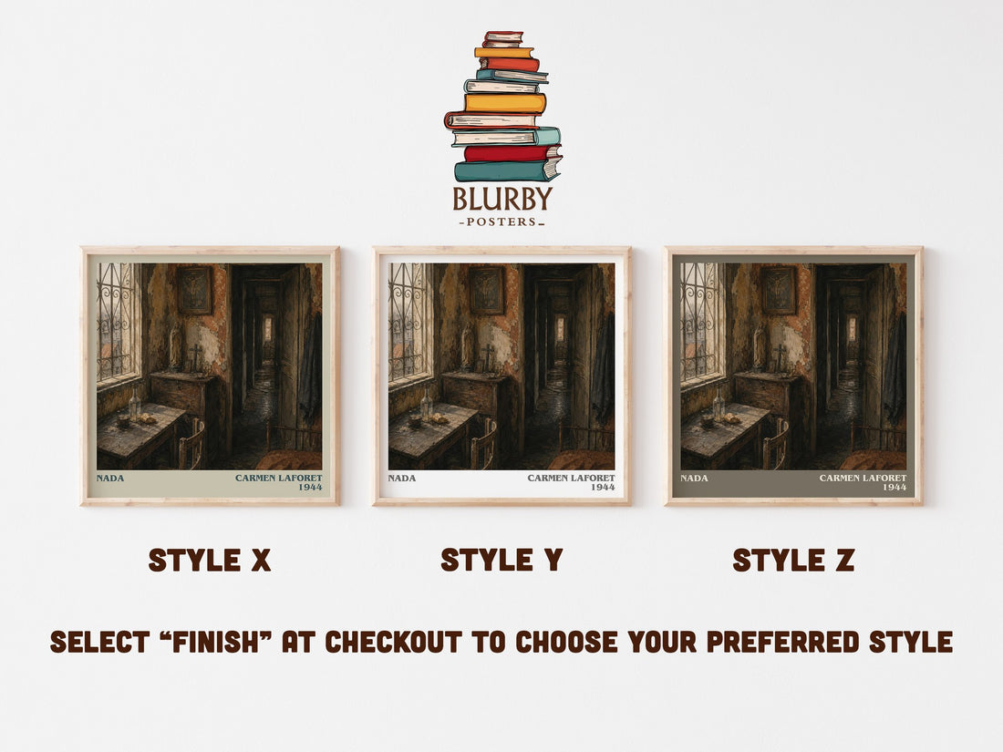 Nada literary print in frame leaning in hallway – literary fiction wall art (mockup)