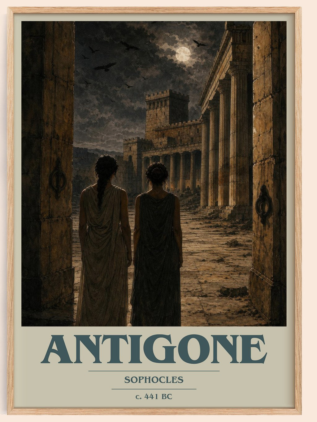 Antigone book cover book poster by Sophocles – framed literary art print
