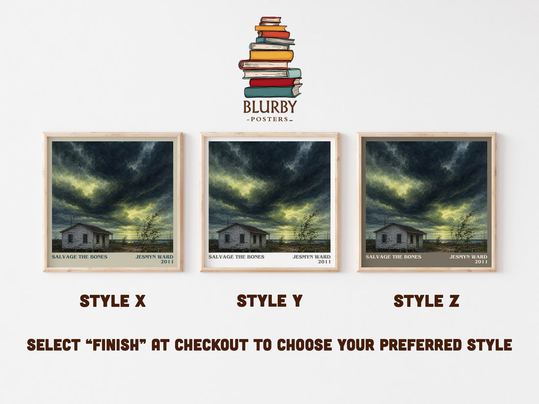 Salvage the Bones literary print in frame leaning in hallway – literary fiction wall art (mockup)