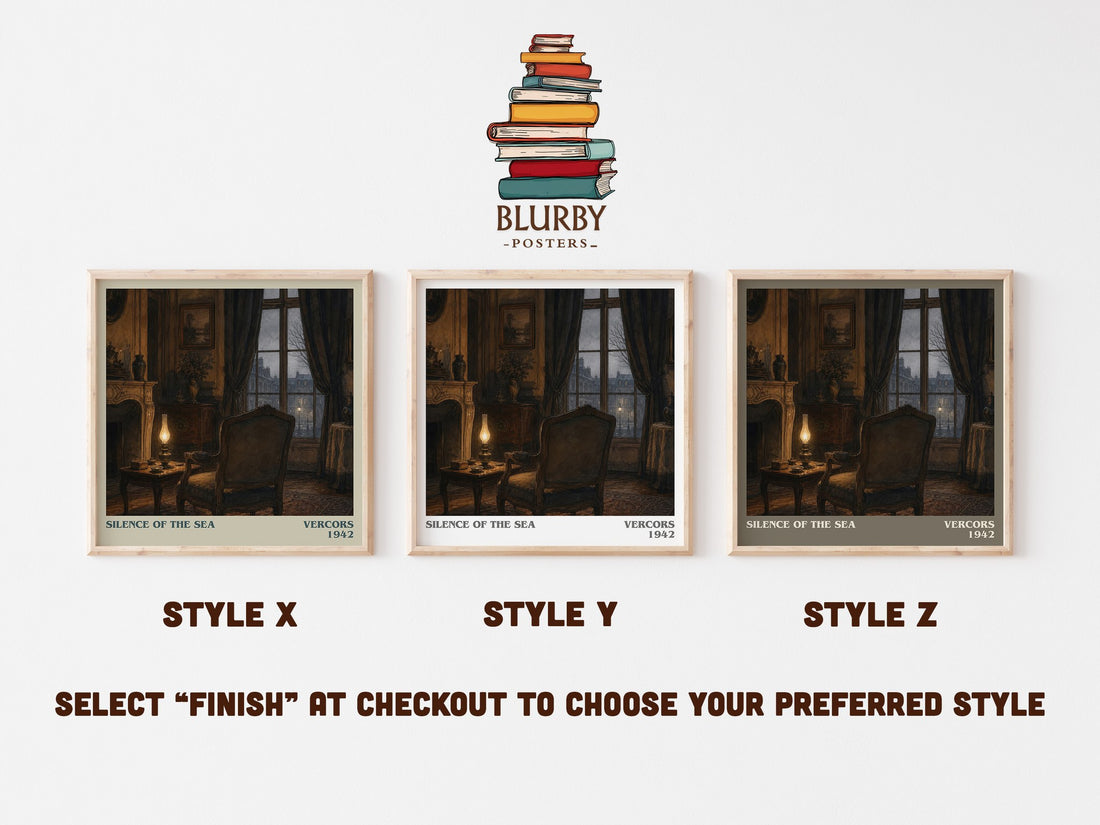 Silence of the Sea literary print in frame leaning in hallway – literary fiction wall art (mockup)