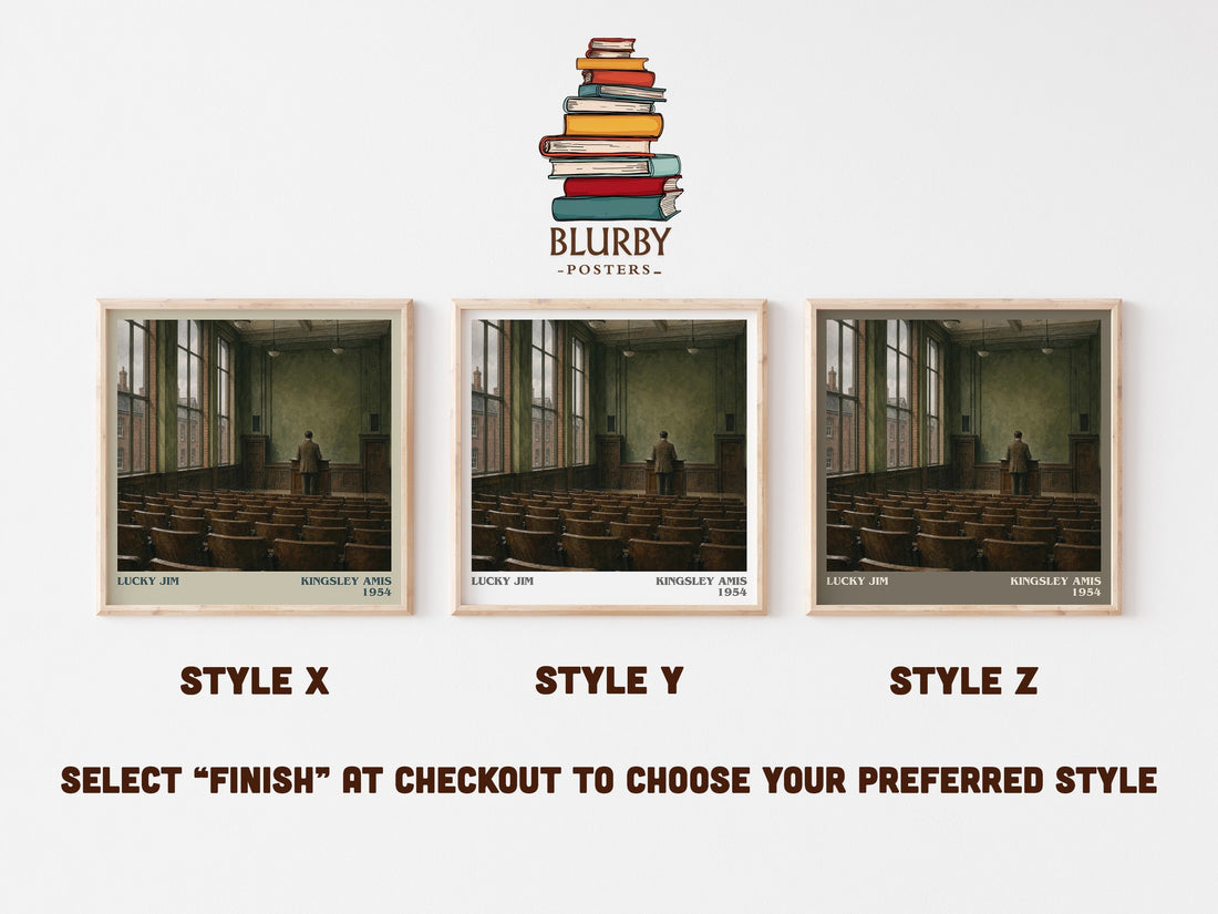 Lucky Jim literary print in frame leaning in hallway – satire wall art