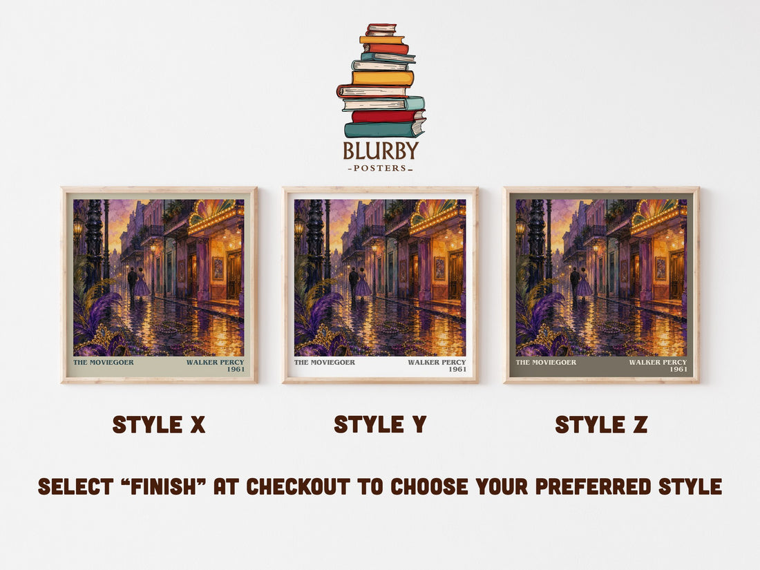 The Moviegoer literary print in frame leaning in hallway – literary fiction wall art (mockup)