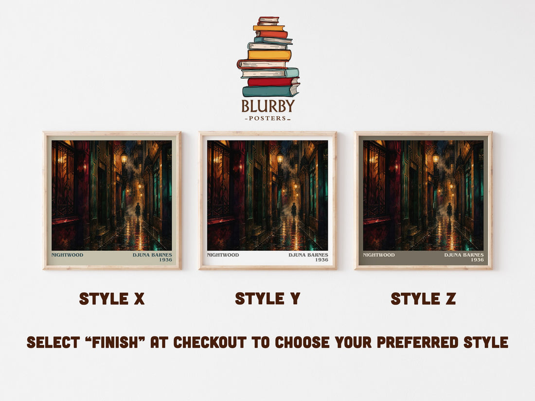 Nightwood literary print in frame leaning in hallway – literary fiction wall art (mockup)