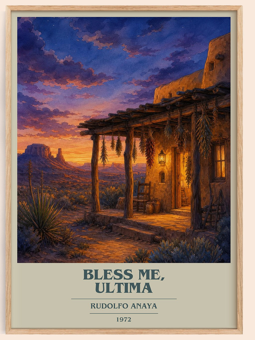 Bless Me, Ultima book cover book poster by Rudolfo Anaya – framed literary art print
