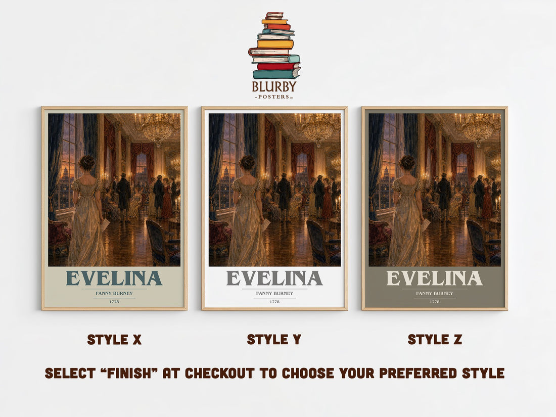 Evelina book cover print in frame leaning in hallway – classic literature wall art