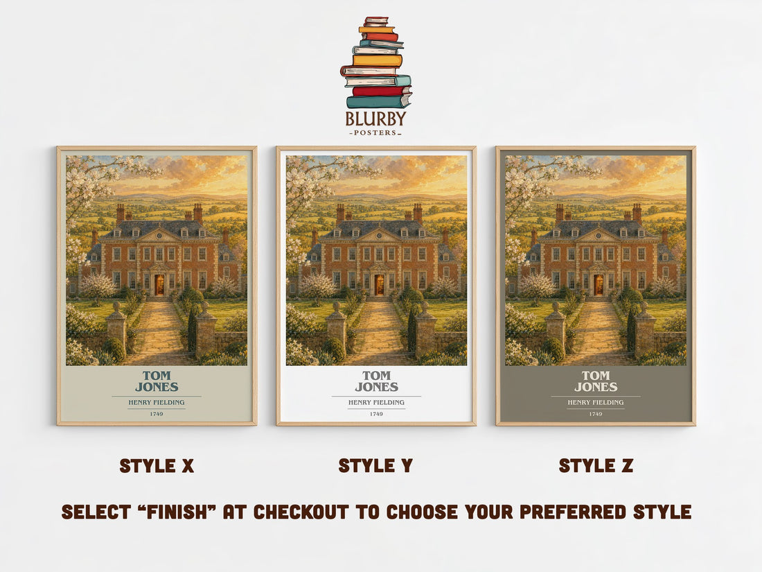 Tom Jones book cover print in frame leaning in hallway – classic literature wall art (mockup)