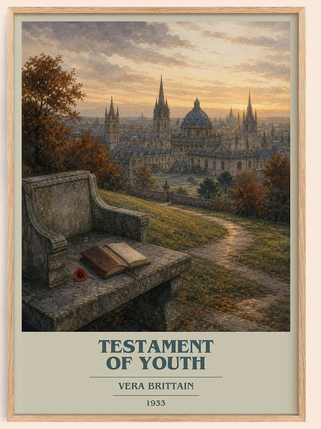 Testament Of Youth book cover book poster by Vera Brittain – framed literary art print