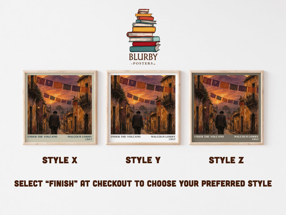 Under the Volcano literary print in frame leaning in hallway – literary fiction wall art (mockup)