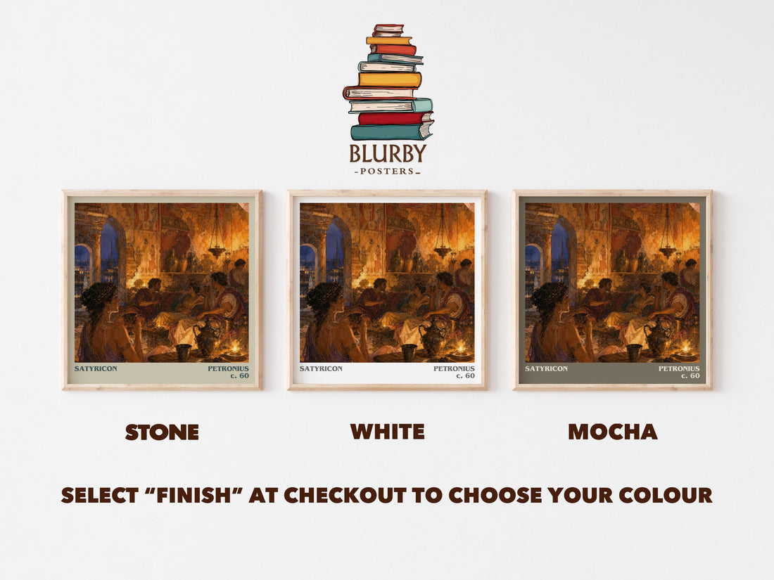 Satyricon literary print framed by window – Stone, White and Mocha square prints side by side – choose your colour