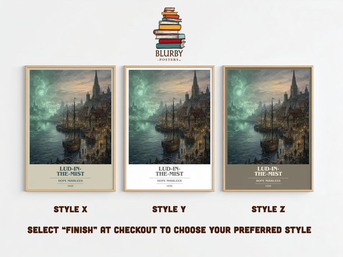 Lud-in-the-Mist Book Cover Poster by Hope Mirrlees – Style X, Y and Z side by side – choose your finish