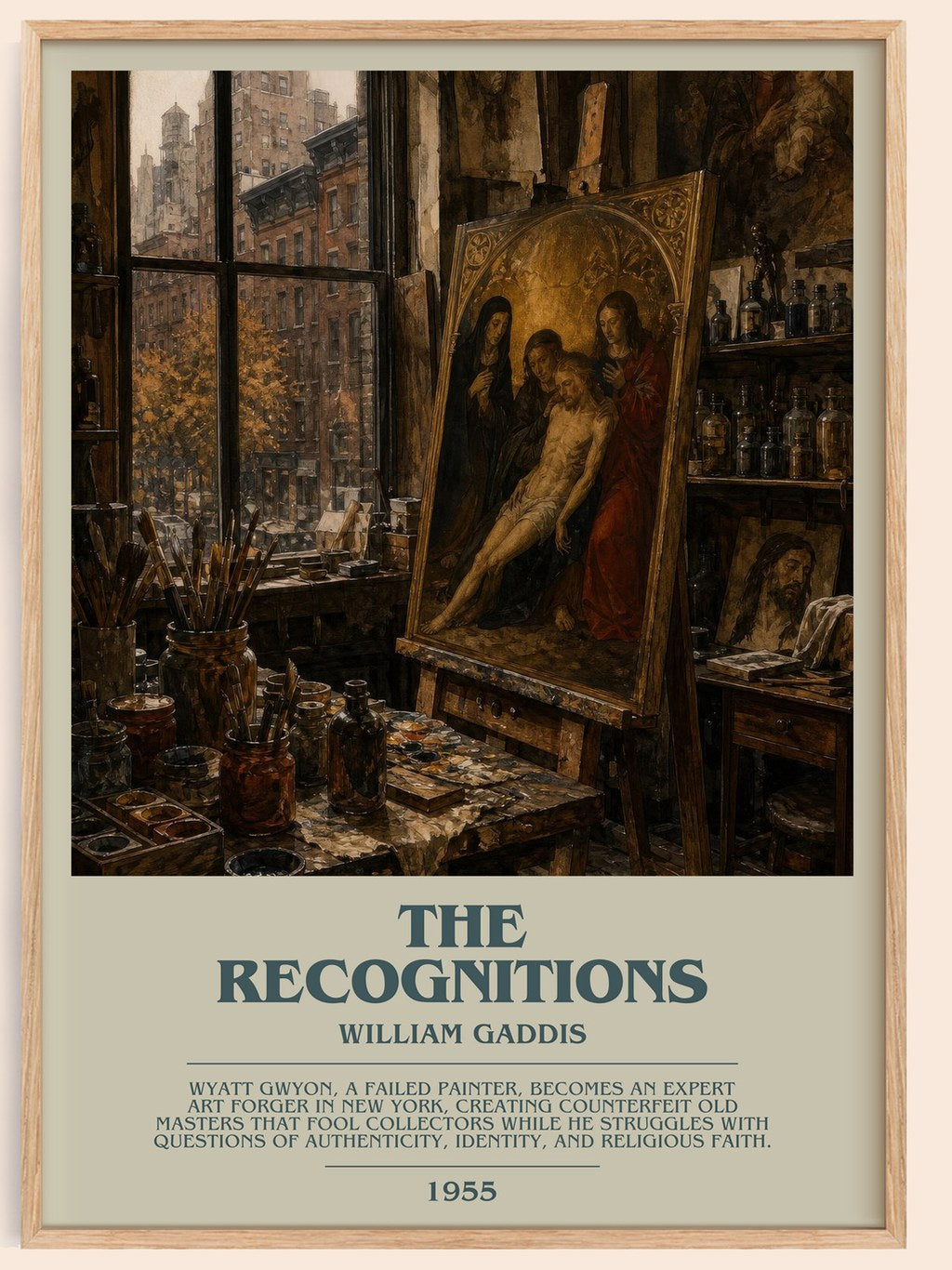 The Recognitions bookish book poster by William Gaddis – framed literary art print
