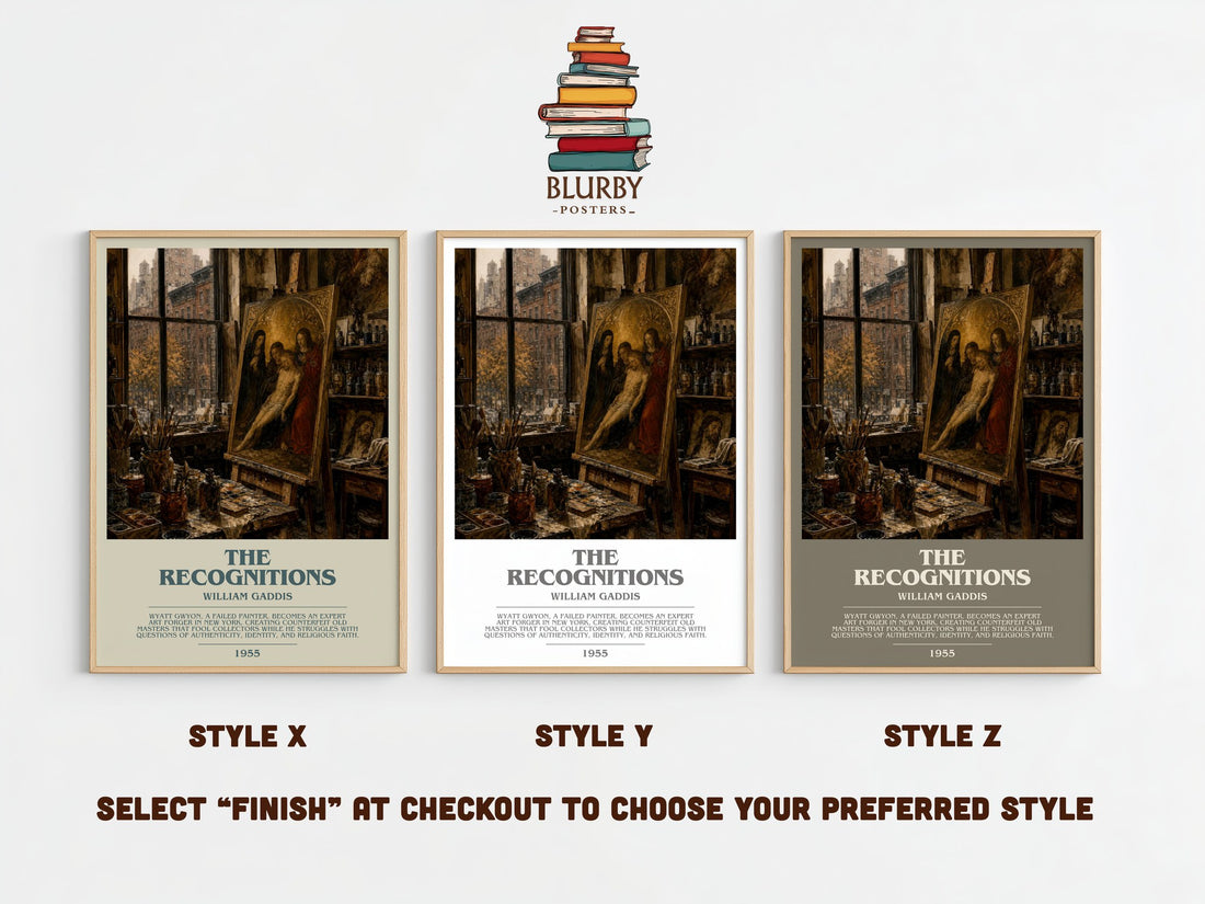 The Recognitions bookish print framed by window – literary home decor