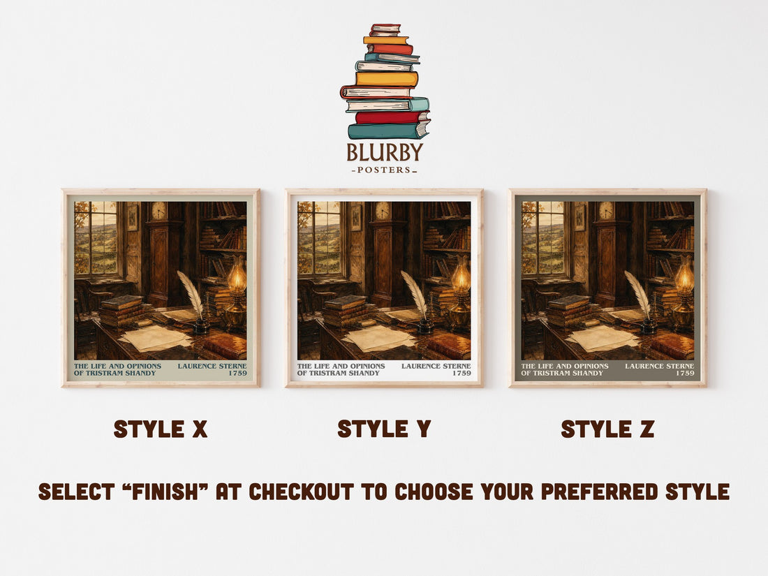 The Life And Opinions Of Tristram Shandy literary print in frame leaning in hallway – classic literature wall art (mockup)