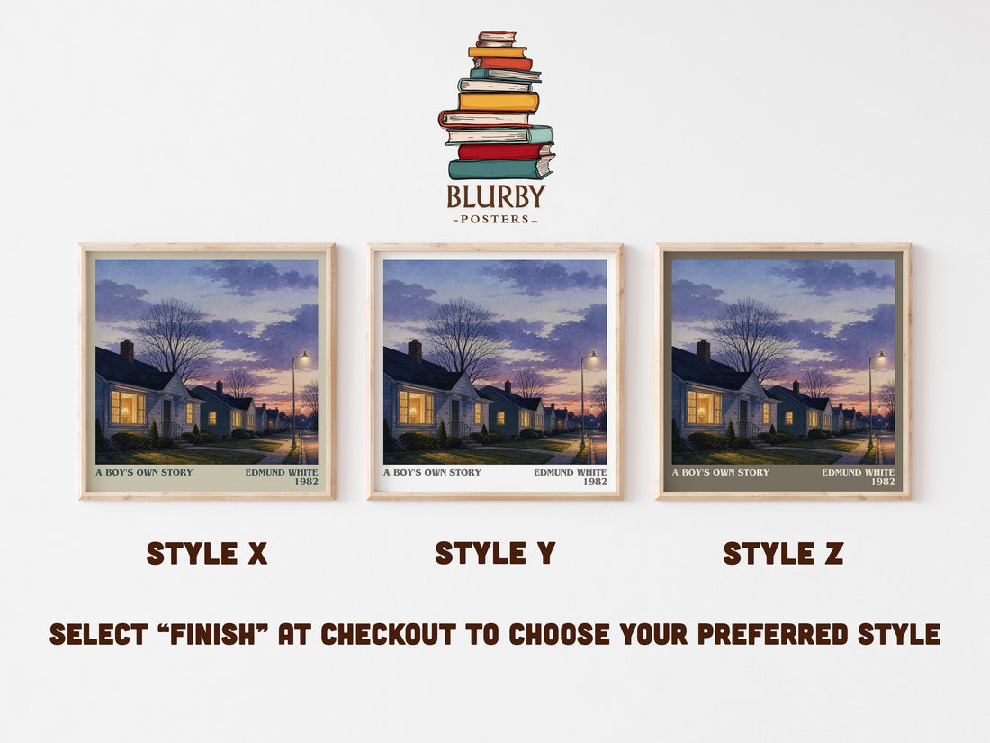 A Boy's Own Story literary print in frame leaning in hallway – memoir wall art (mockup)
