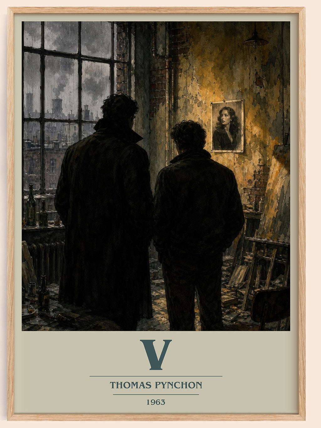 V book cover book poster by Thomas Pynchon – framed literary art print
