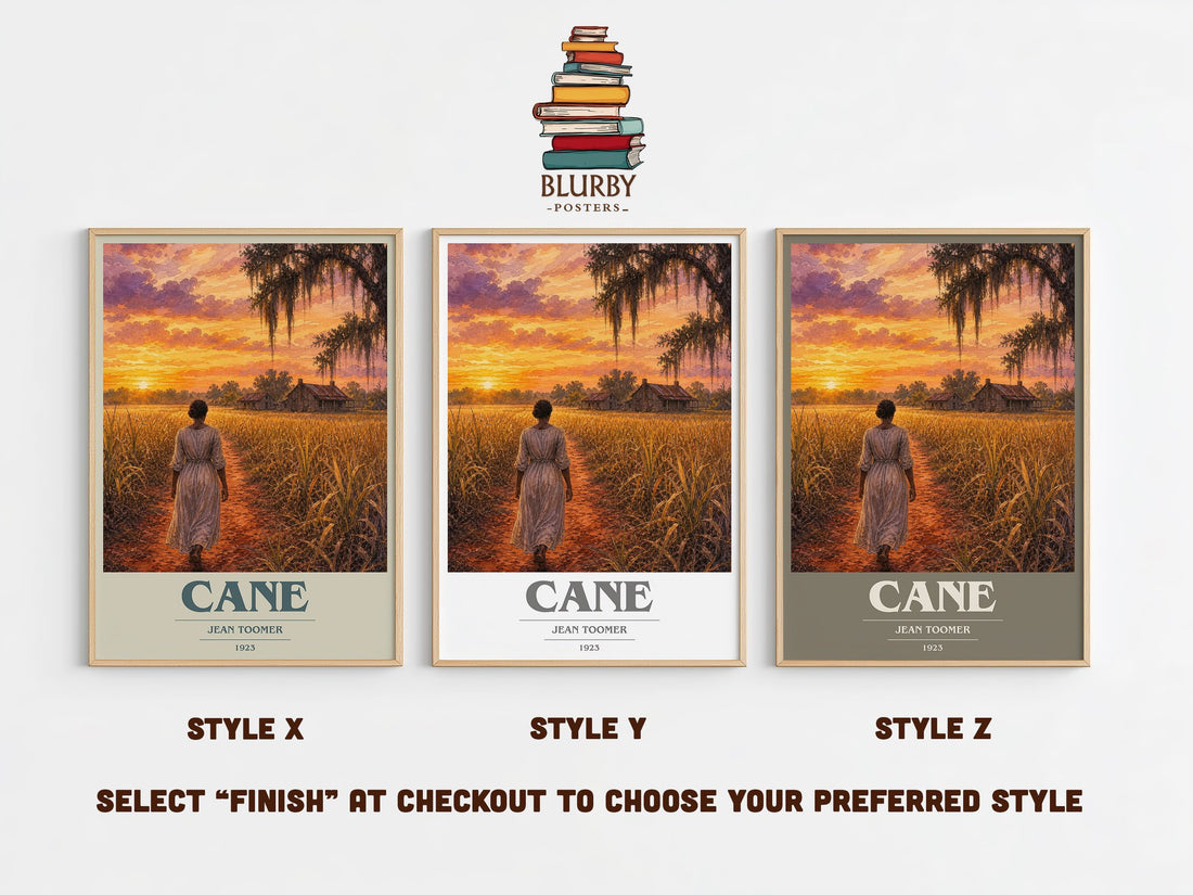 Cane book cover print in frame leaning in hallway – literary fiction wall art (mockup)