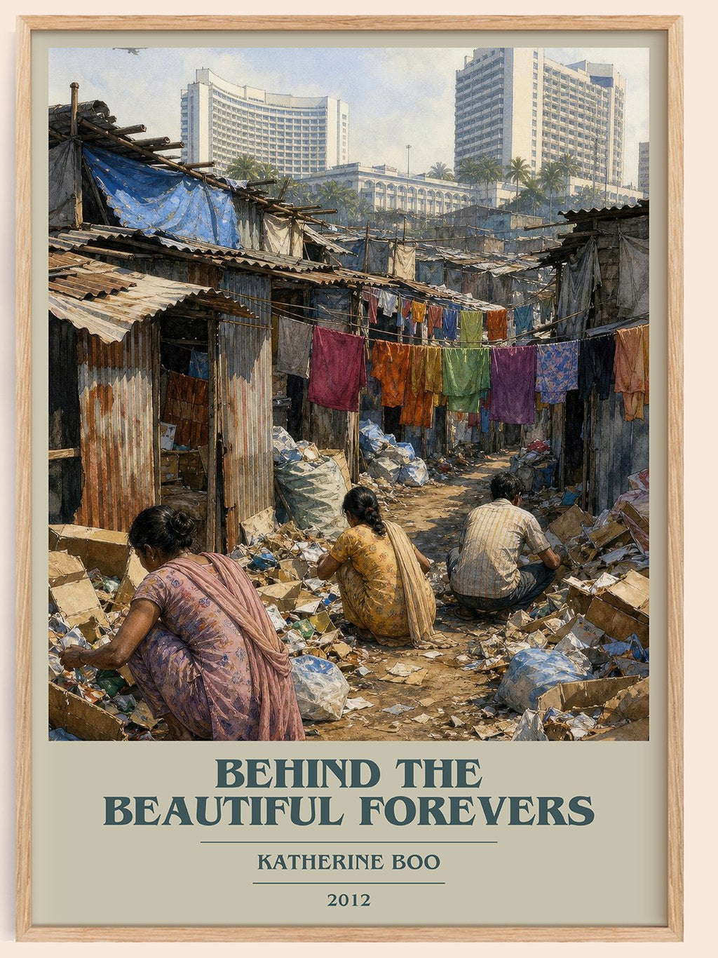 Behind the Beautiful Forevers book cover book poster by Katherine Boo – framed literary art print