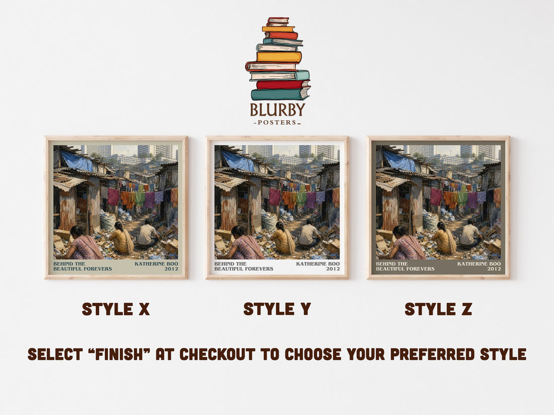 Behind the Beautiful Forevers literary print in frame leaning in hallway – non fiction wall art (mockup)