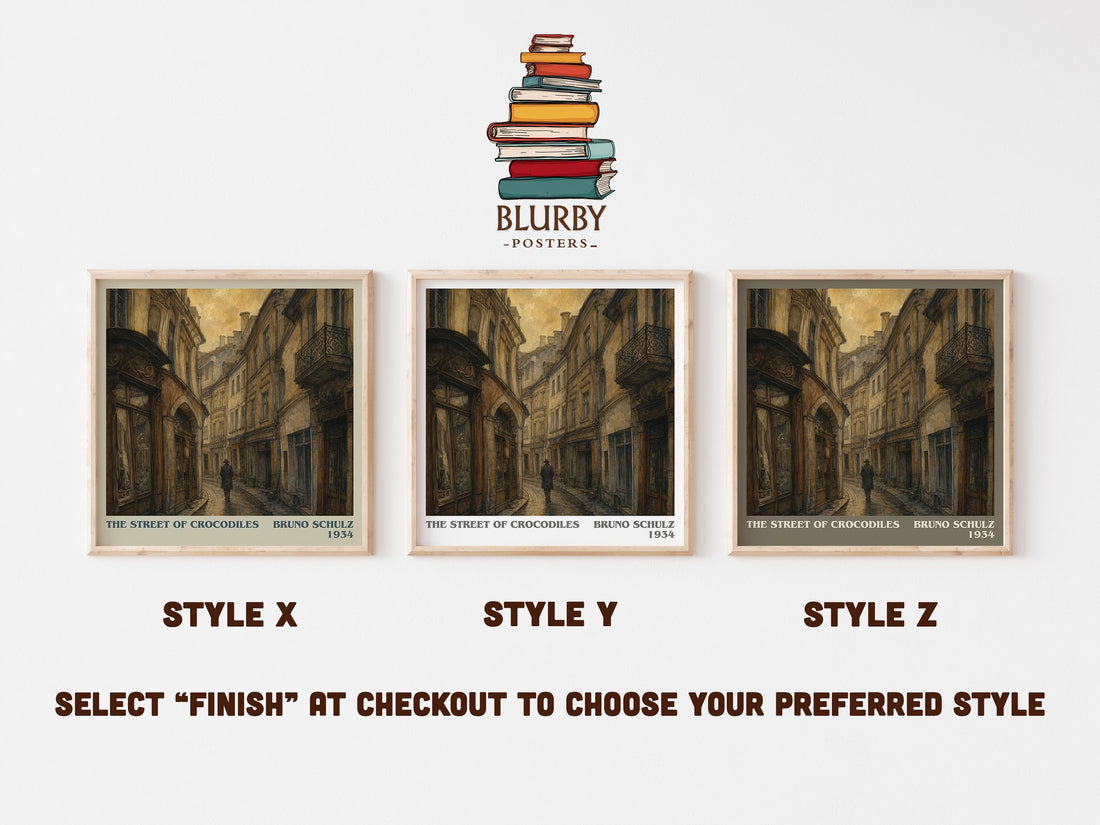 The Street of Crocodiles literary print in frame leaning in hallway – literary fiction wall art (mockup)