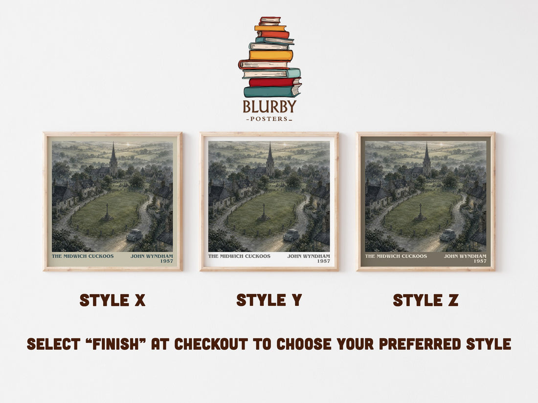 The Midwich Cuckoos literary print in frame leaning in hallway – sci fi wall art (mockup)