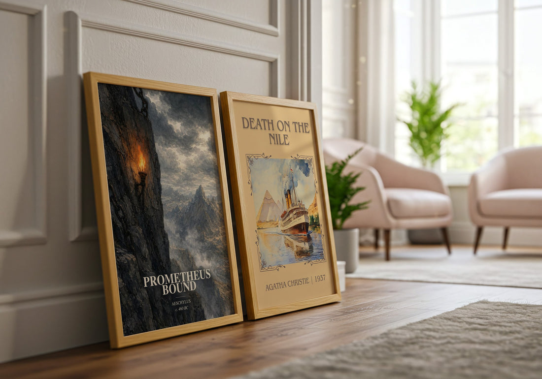 Prometheus Bound watercolour print framed by window – literary home decor
