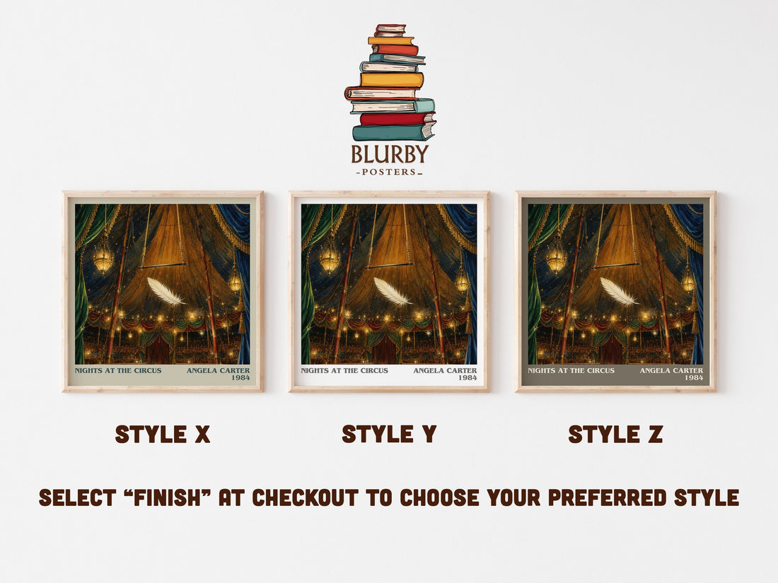 Nights At The Circus literary print in frame leaning in hallway – literary fiction wall art (mockup)