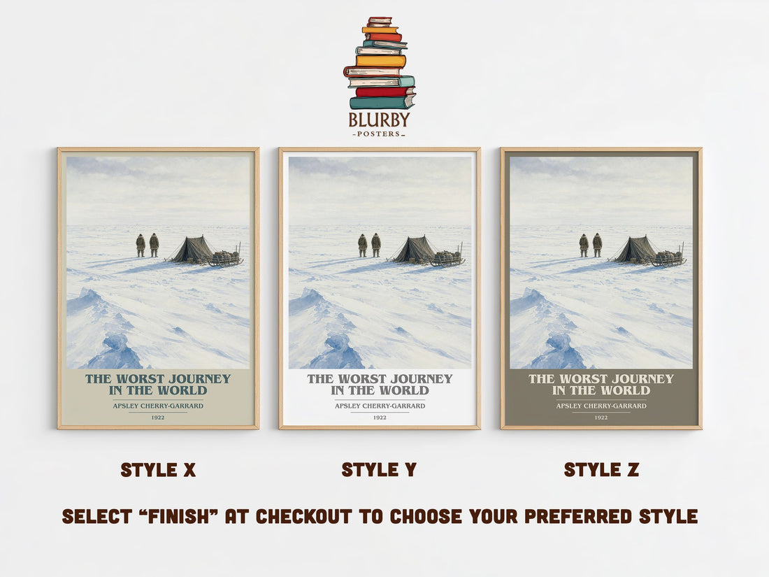 The Worst Journey in the World book cover print in frame leaning in hallway – memoir wall art (mockup)