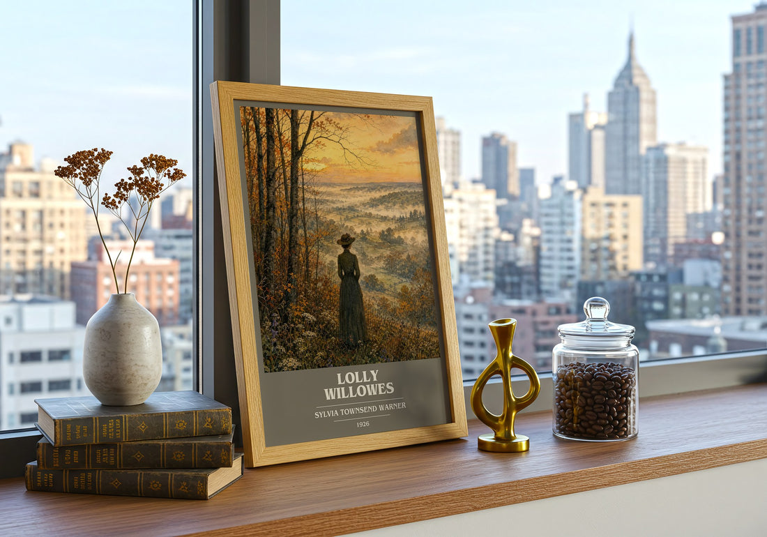 Lolly Willowes book cover print framed by window – literary home decor