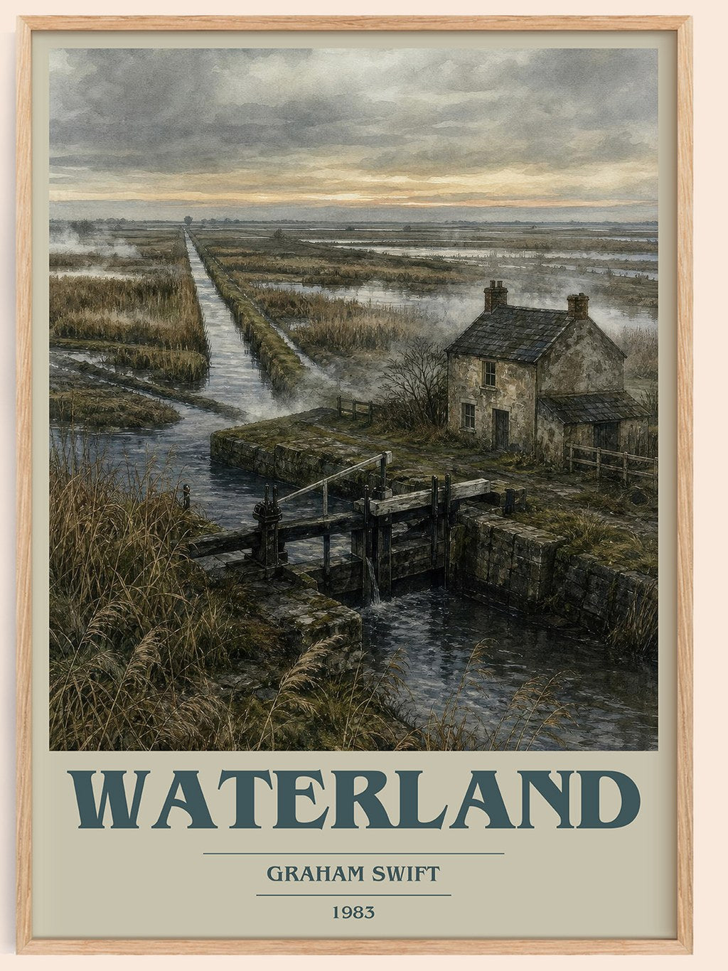 Waterland book cover book poster by Graham Swift – framed literary art print