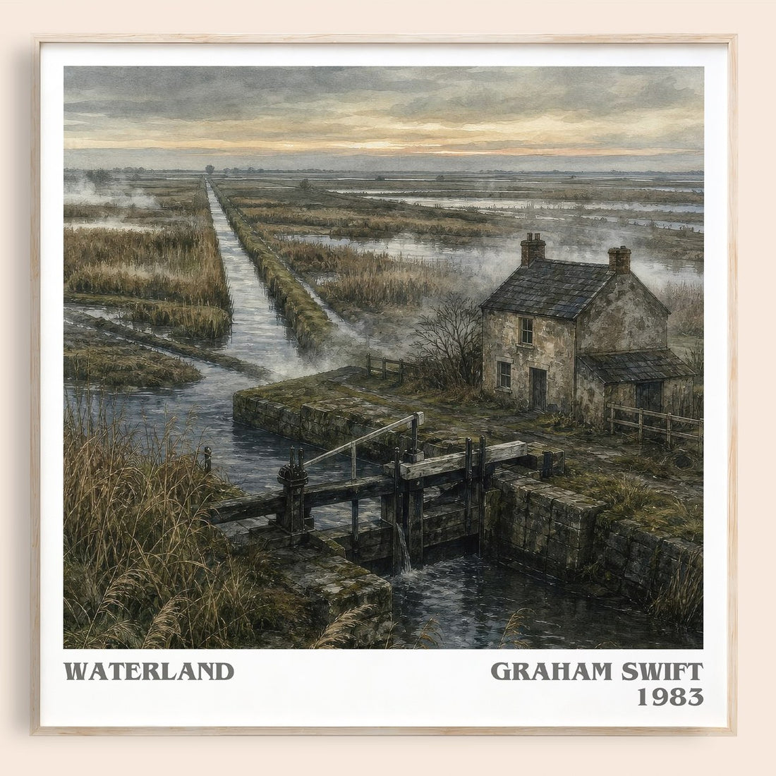 Waterland literary book poster by Graham Swift – framed literary art print
