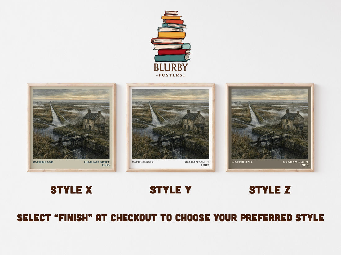 Waterland literary print in frame leaning in hallway – literary fiction wall art (mockup)