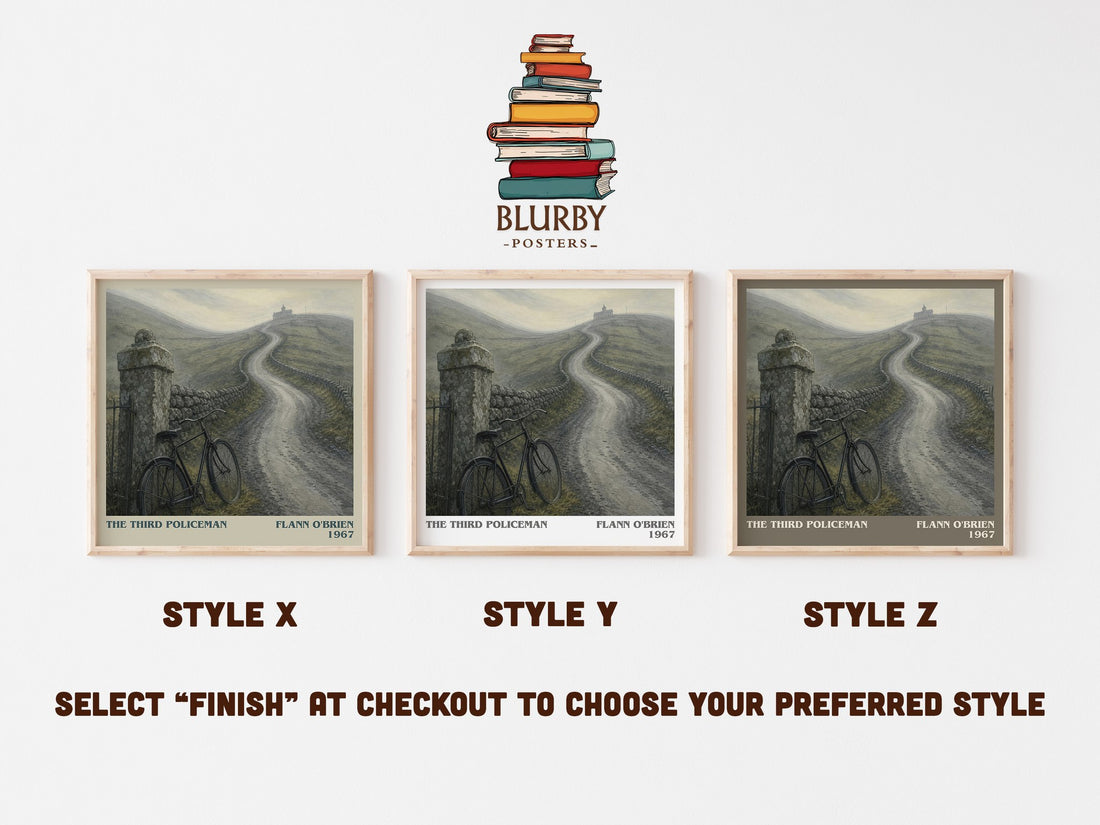 The Third Policeman literary print in frame leaning in hallway – literary fiction wall art (mockup)