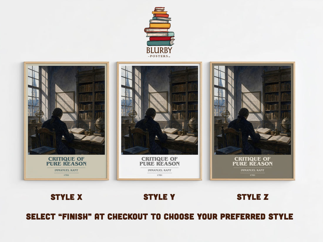 Critique of Pure Reason book cover print in frame leaning in hallway – philosophy wall art (mockup)