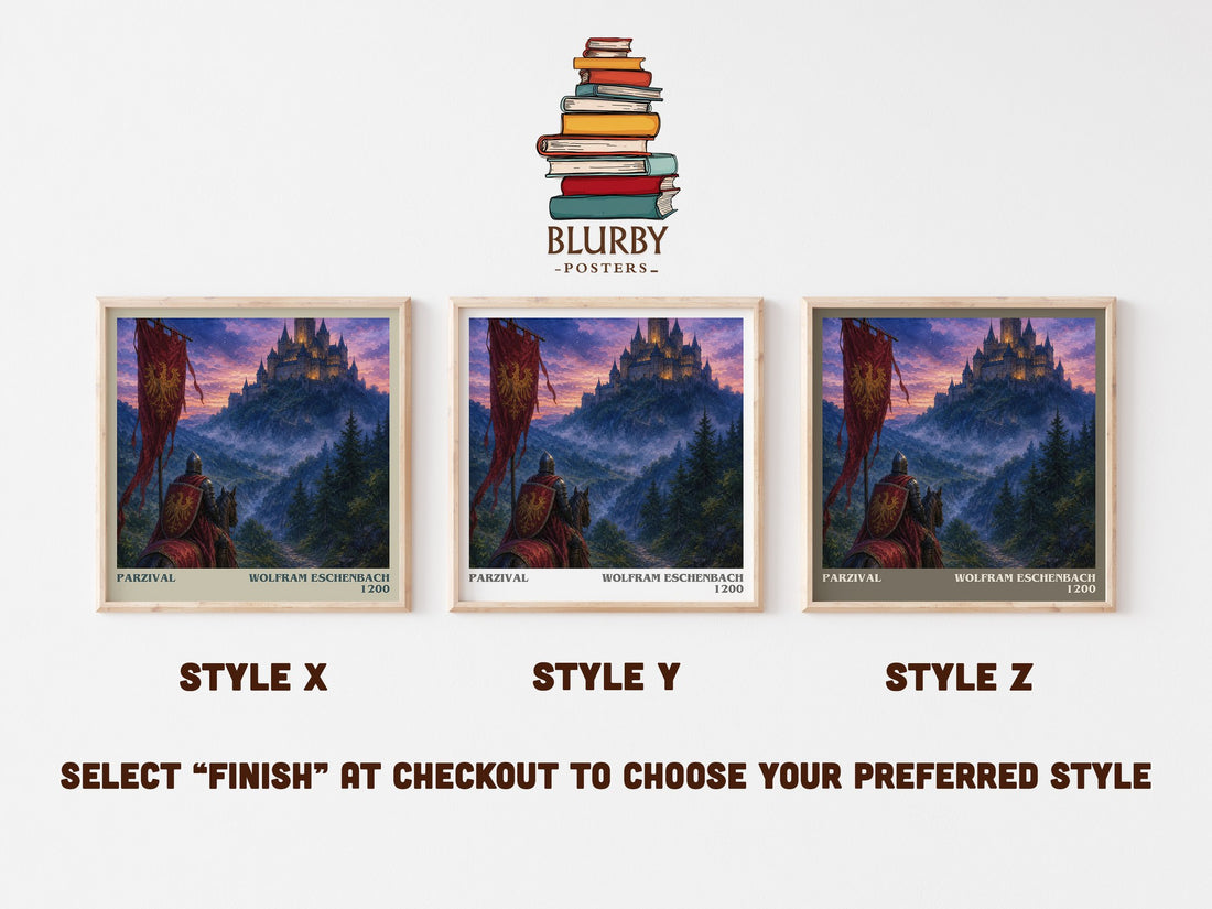 Parzival literary print in frame leaning in hallway – classic literature wall art (mockup)
